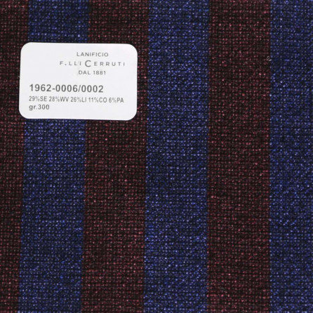 1962-0006-0002 Cerruti Lanificio - Vải Suit 100% Wool - Đen Sọc Xanh Dương